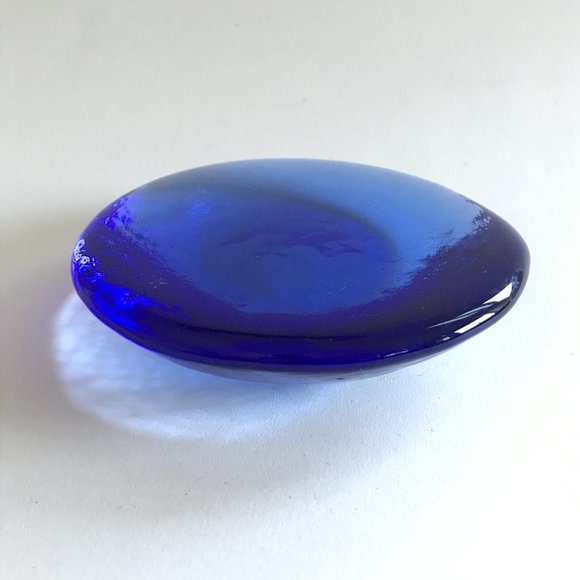 Fire & Light Cobalt Blue Recycled Textured Glass Candle Stand Disc Paperweight - Picture 2 of 6